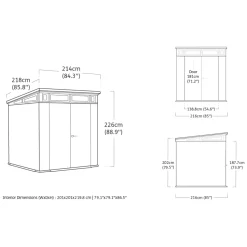 Casette Da Giardino > Dmora Casetta da Giardino Marrone Noce Nero Lucchettabile, Finitura in Resina Presenza Finestre 277x218x226h cm, Tetto a una Falda - Newberry Nero, Marrone Noce