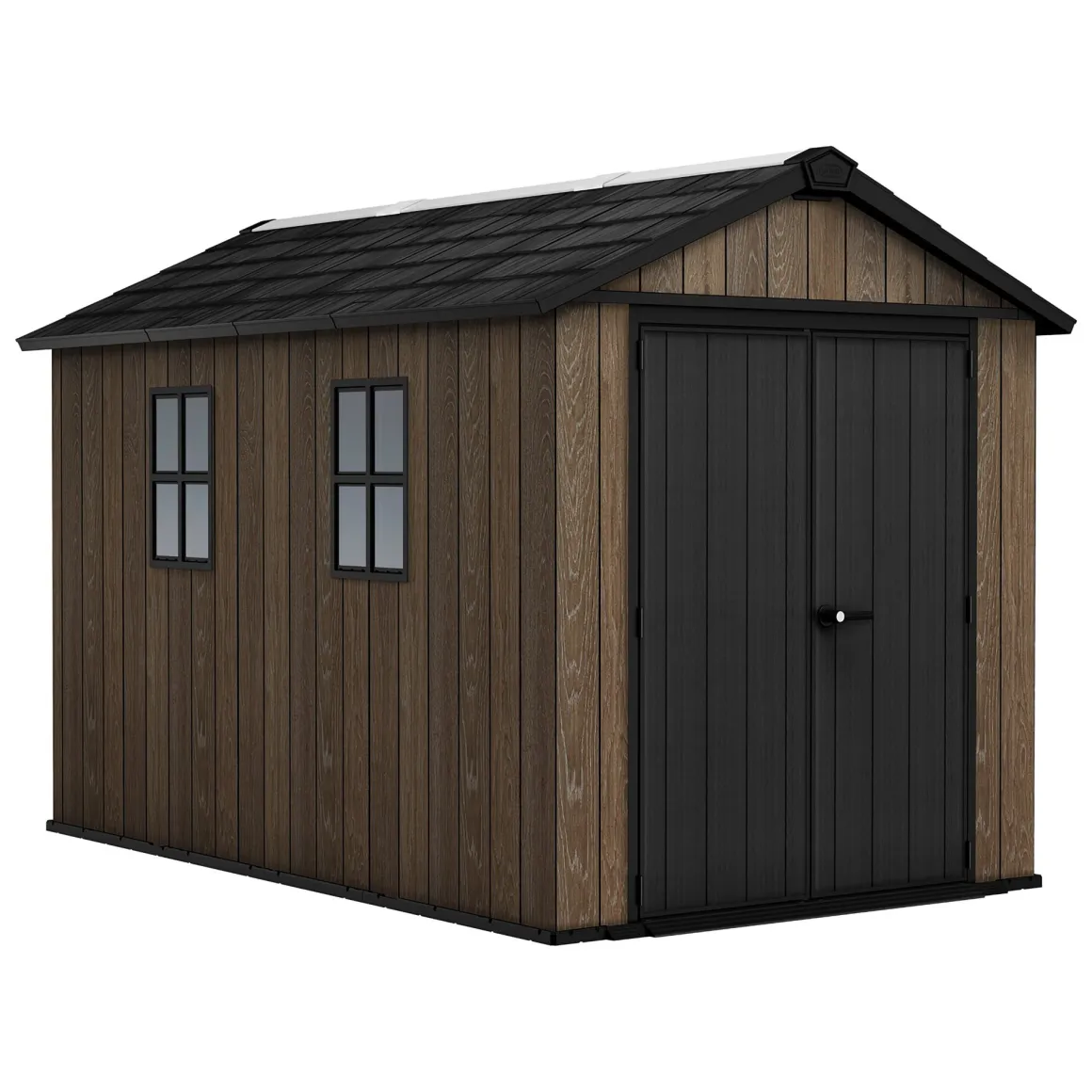 Casetta da Giardino Marrone Noce Nero Lucchettabile, Finitura in Resina Presenza Finestre 350x230x246h cm, Tetto a due Falde - Mcalester