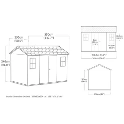Casette Da Giardino > Dmora Casetta da Giardino Marrone Noce Nero Pavimento Rialzato, Modulabile, Lucchettabile Presenza Finestre 224x230x246h cm, Tetto a due Falde - Mattoon Nero, Marrone Noce