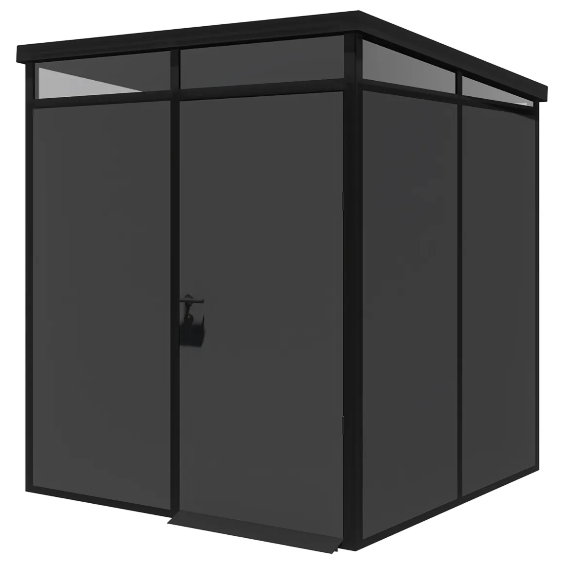 Casetta da Giardino Nero Antracite Nero Pavimento Antiscivolo, con Lucernario, Modulabile Componibile Tetto 1 Falda 200x200x226h cm, Made in Italy