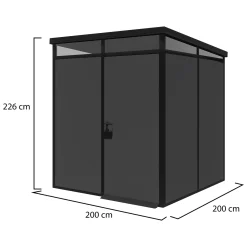 Casetta da Giardino Nero Antracite Nero Pavimento Antiscivolo, con Lucernario, Modulabile Componibile Tetto 1 Falda 200x200x226h cm, Made in Italy