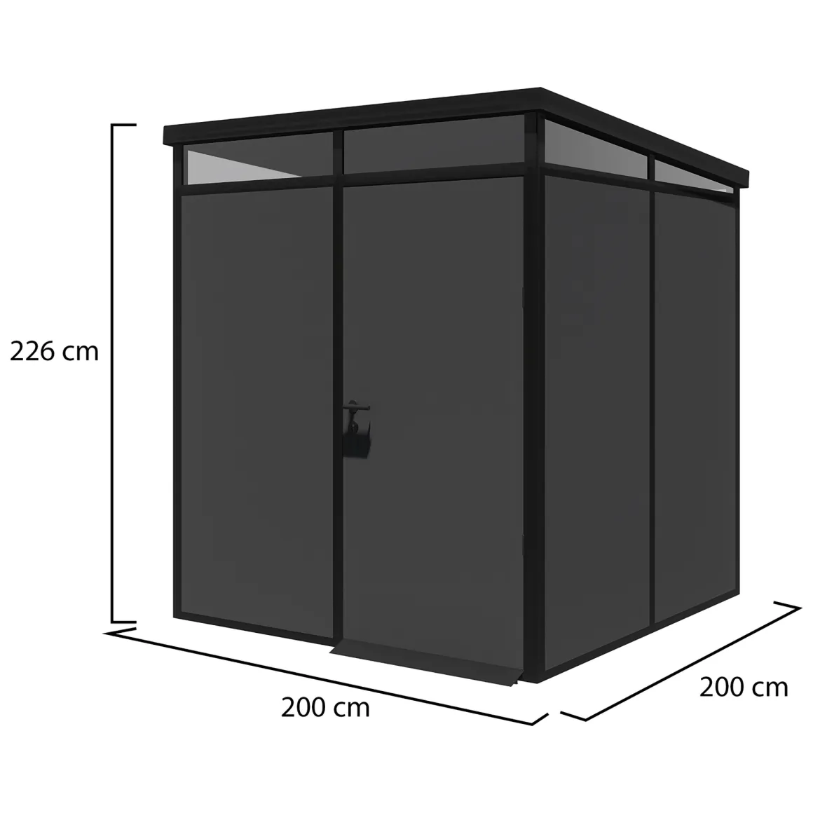 Casetta da Giardino Nero Antracite Nero Pavimento Antiscivolo, con Lucernario, Modulabile Componibile Tetto 1 Falda 200x200x226h cm, Made in Italy