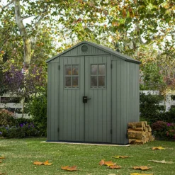 Casetta da Giardino Verde Nero Resistente Agli Agenti Atmosferici Presenza Finestre 190x122x221h cm, Tetto a due Falde - Shawano
