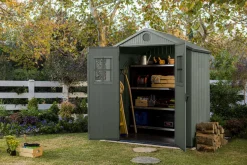 Casette Da Giardino > Dmora Casetta da Giardino Verde Nero Resistente Agli Agenti Atmosferici Presenza Finestre 190x183x221h cm, Tetto a due Falde - Savanna Nero, Verde