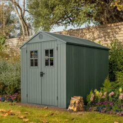 Casetta da Giardino Verde Nero Resistente Agli Agenti Atmosferici Presenza Finestre 190x244x221h cm, Tetto a due Falde - Seneca