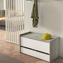 Cassapanca con scarpiera da ingresso 90x40x46h cm bianca e cemento - Sogno