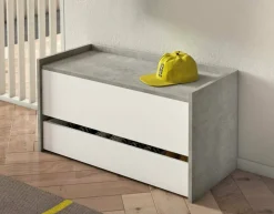 Cassapanca con scarpiera da ingresso 90x40x46h cm bianca e cemento - Sogno