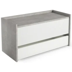 Cassapanca con scarpiera da ingresso 90x40x46h cm bianca e cemento - Sogno