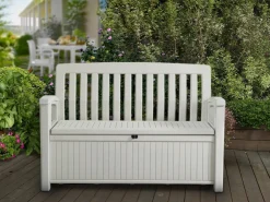 Cassapanca da esterno con schienale 132x61x89h cm bianco - Goderich