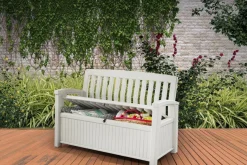 Cassapanca da esterno con schienale 132x61x89h cm bianco - Goderich