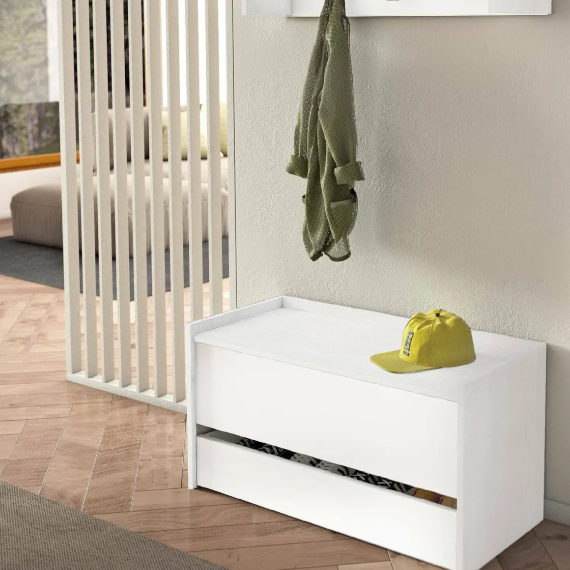 Cassapanca moderna porta scapre in legno 90x40x46h cm bianca - Sogno