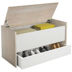 Cassapanca salvaspazio in legno 90x40x46h cm bianca e rovere - Sogno