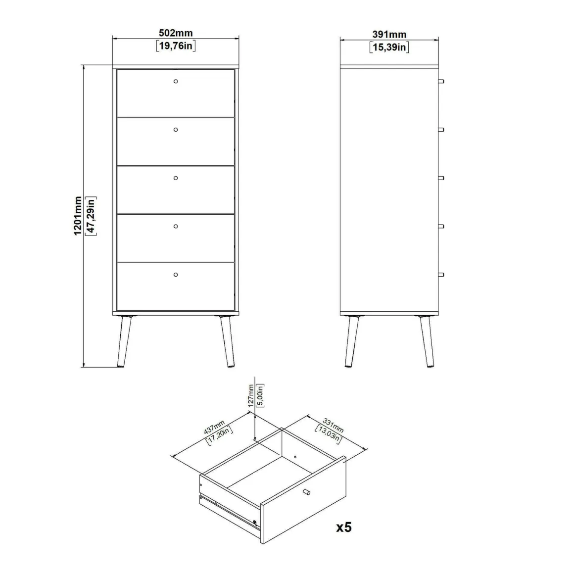 Cassettiera alta bianca 50x120h cm - Yaounde