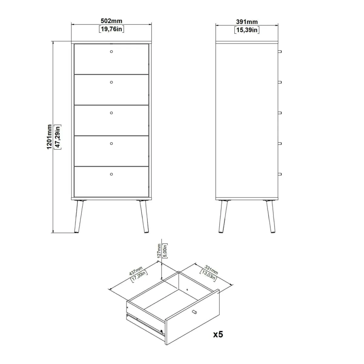 Cassettiere > Dmora Cassettiera alta grigia 50x120h cm - Yaounde Grigio