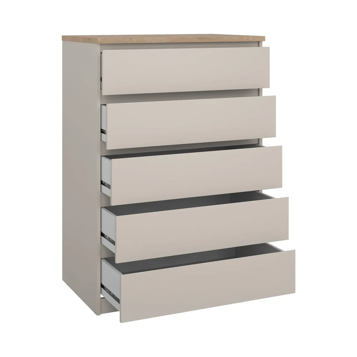 Cassettiera Beige 5 Cassetti Apertura Scorrevole 77x50x111h cm, Chiusura Scorrevole - Ansel