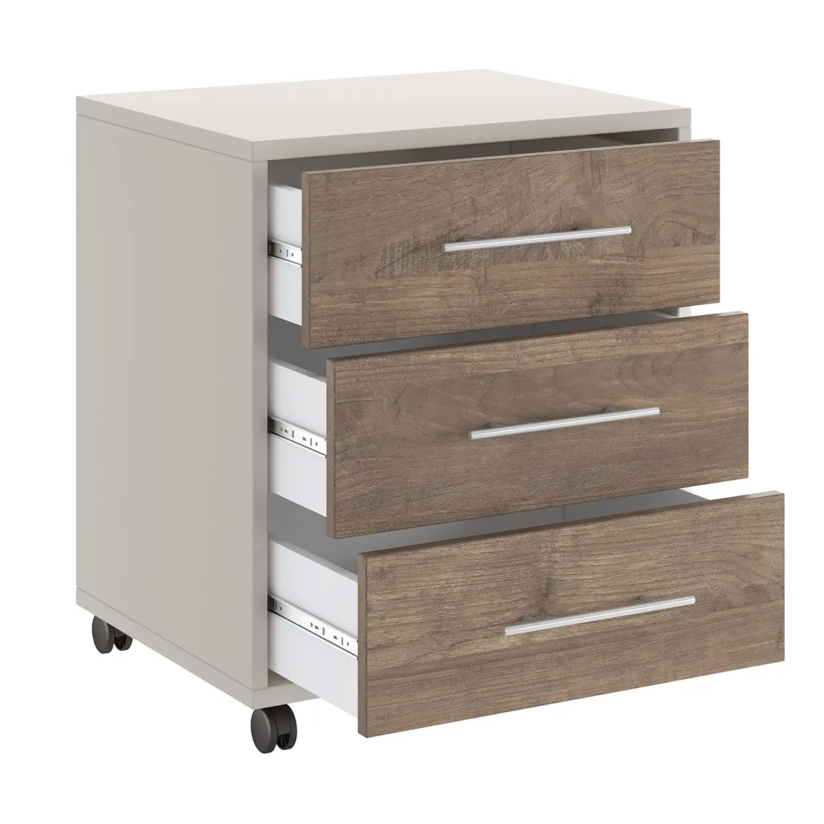 Cassettiere > Dmora Cassettiera Beige Marrone Noce 3 Cassetti con Ruote 43x40x57h cm, Apertura Scorrevole - Pisano Marrone Noce, Beige