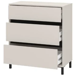 Cassettiera Beige Nero 3 Cassetti Apertura Scorrevole 80x40x90h cm, Chiusura Scorrevole - Mapello