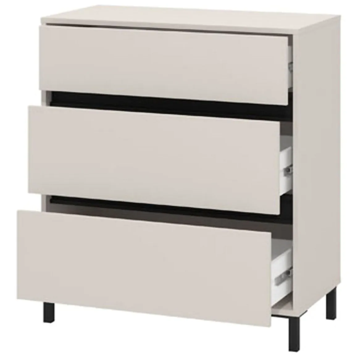 Cassettiera Beige Nero 3 Cassetti Apertura Scorrevole 80x40x90h cm, Chiusura Scorrevole - Mapello