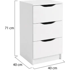 Cassettiera Bianco 3 Cassetti Apertura Scorrevole 71x40x40h cm, Chiusura Scorrevole - Ponte