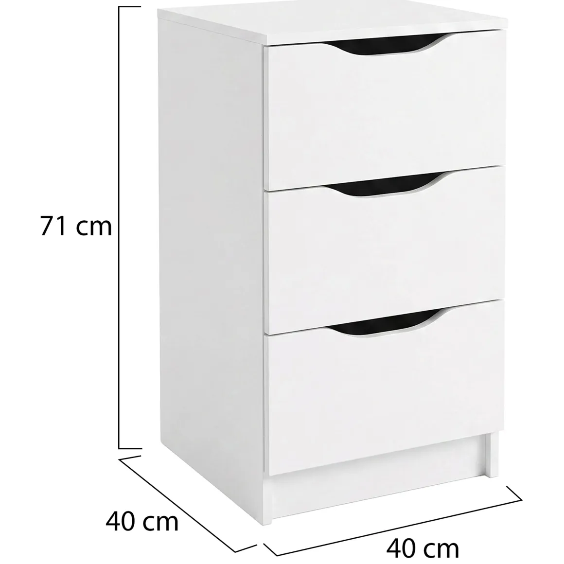 Cassettiera Bianco 3 Cassetti Apertura Scorrevole 71x40x40h cm, Chiusura Scorrevole - Ponte