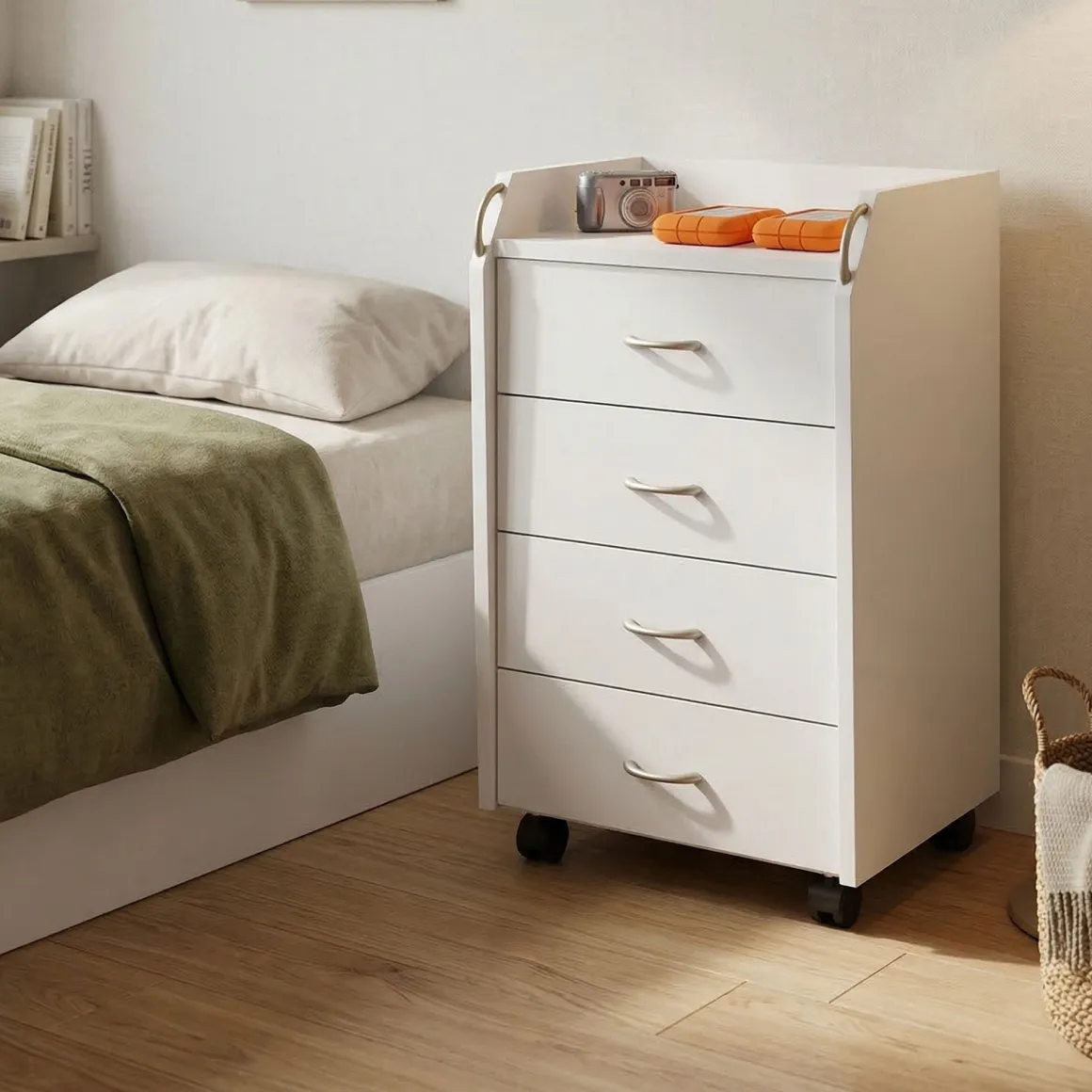 Cassettiera Bianco 4 Cassetti Apertura Scorrevole 40x36x65h cm, Chiusura Scorrevole - Manco