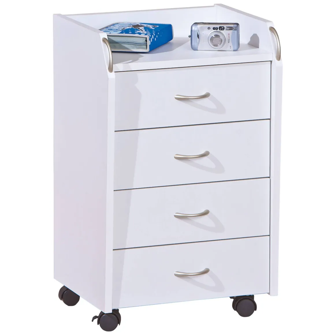 Cassettiera Bianco 4 Cassetti Apertura Scorrevole 40x36x65h cm, Chiusura Scorrevole - Manco