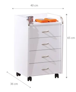 Cassettiera Bianco 4 Cassetti Apertura Scorrevole 40x36x65h cm, Chiusura Scorrevole - Manco
