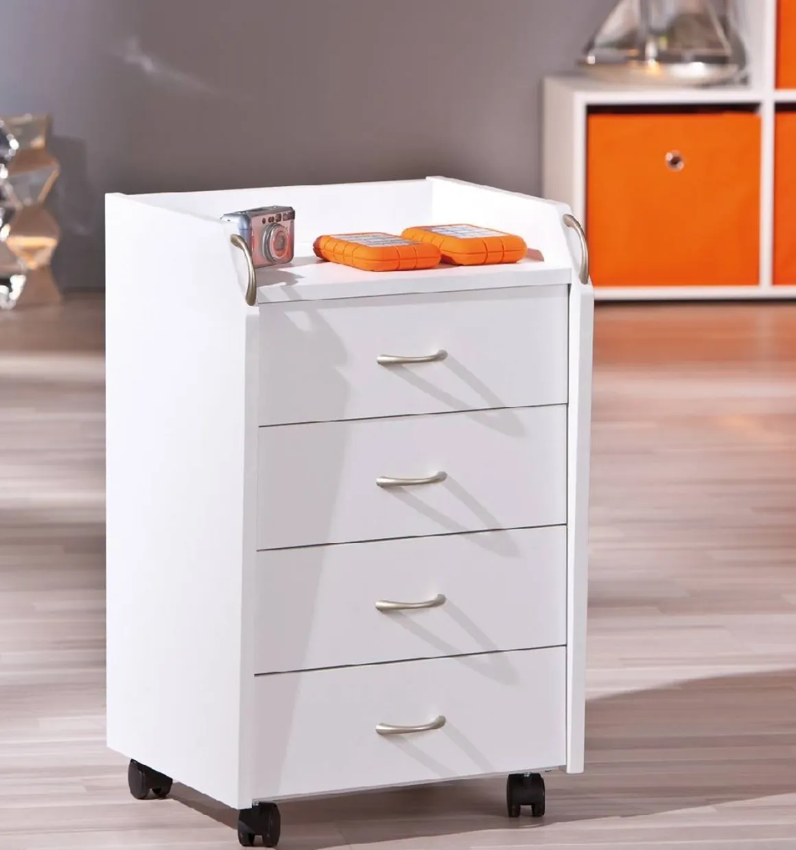 Cassettiera Bianco 4 Cassetti Apertura Scorrevole 40x36x65h cm, Chiusura Scorrevole - Manco