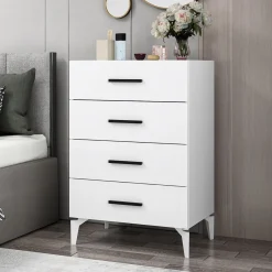 Cassettiera Bianco 4 Cassetti Apertura Scorrevole 72x47x106h cm, Chiusura Scorrevole - Lornar