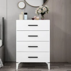 Cassettiere > Dmora Cassettiera 4 Cassetti Apertura Scorrevole 80x47x98h cm, Chiusura Scorrevole - Gorle Bianco