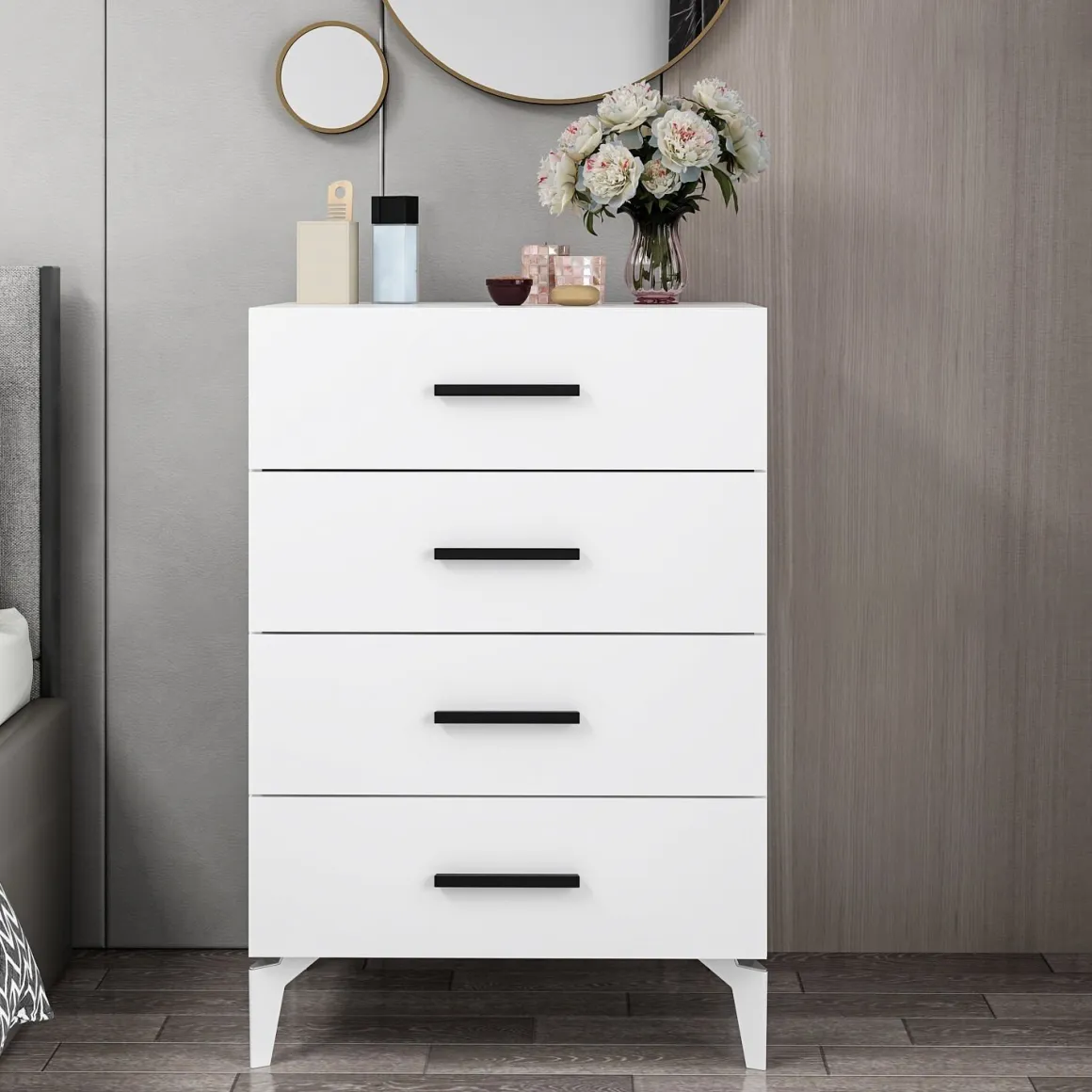 Cassettiere > Dmora Cassettiera 4 Cassetti Apertura Scorrevole 80x47x98h cm, Chiusura Scorrevole - Gorle Bianco