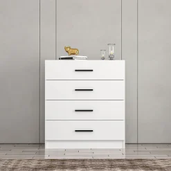 Cassettiere > Dmora Cassettiera Bianco 6 Cassetti Apertura Scorrevole 36x40x65h cm, Chiusura Scorrevole - Lubrense Rosa, Bianco
