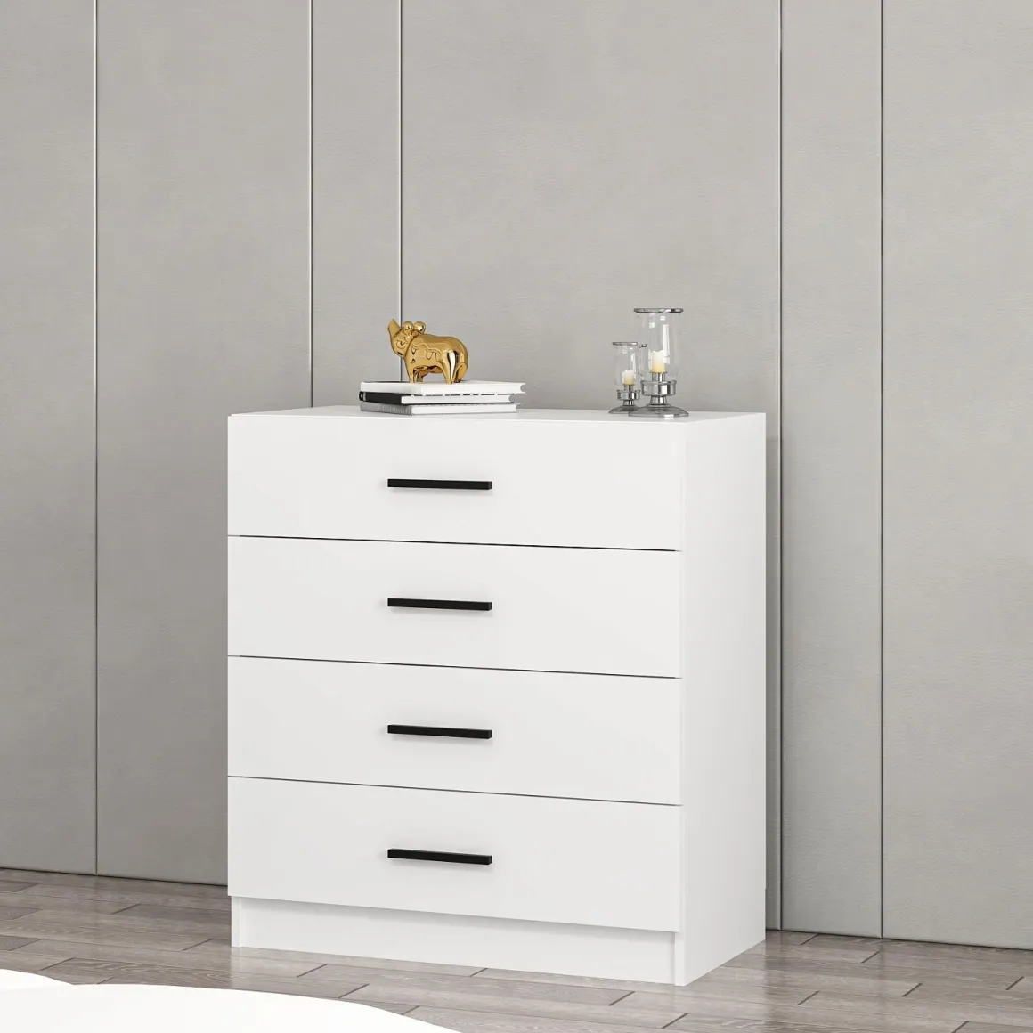 Cassettiera Bianco 4 Cassetti Apertura Scorrevole 90x47x100h cm, Chiusura Scorrevole - Lierna