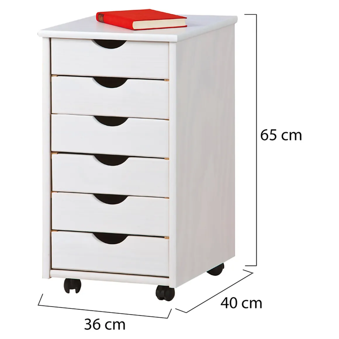 Cassettiera Bianco 6 Cassetti Apertura Scorrevole 36x40x65h cm, Chiusura Scorrevole - Oyace