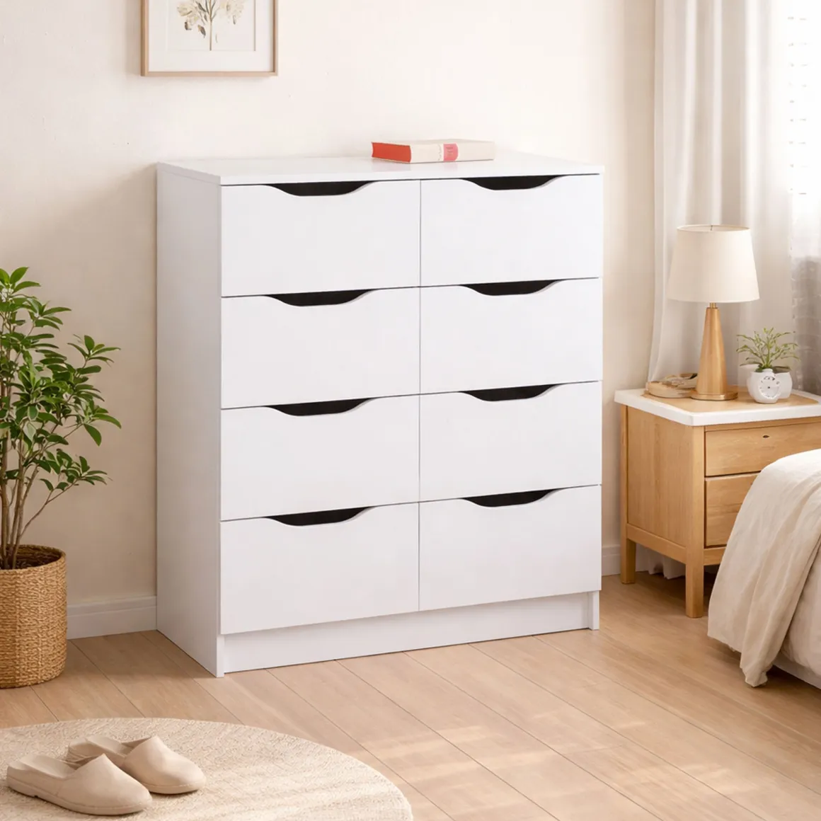 Cassettiera Bianco 8 Cassetti Apertura Scorrevole 80x40x91h cm, Chiusura Scorrevole - Ponzone