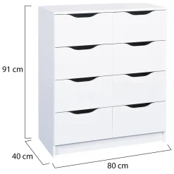 Cassettiera Bianco 8 Cassetti Apertura Scorrevole 80x40x91h cm, Chiusura Scorrevole - Ponzone