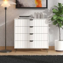 Cassettiera Bianco Grigio 4 Cassetti Apertura Scorrevole 93x40x90h cm, Chiusura Scorrevole - Maggiora