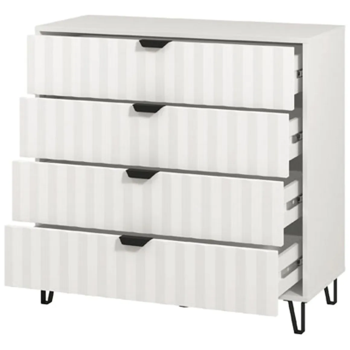 Cassettiera Bianco Grigio 4 Cassetti Apertura Scorrevole 93x40x90h cm, Chiusura Scorrevole - Maggiora