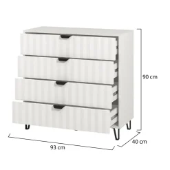 Cassettiera Bianco Grigio 4 Cassetti Apertura Scorrevole 93x40x90h cm, Chiusura Scorrevole - Maggiora