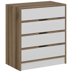 Cassettiere > Dmora Cassettiera Bianco Marrone Noce 4 Cassetti Apertura Scorrevole 70x40x80h cm, Chiusura Scorrevole - Lallio Marrone, Bianco Noce