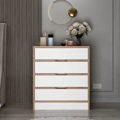 Cassettiere > Dmora Cassettiera Bianco Marrone Noce 4 Cassetti Apertura Scorrevole 70x40x80h cm, Chiusura Scorrevole - Lallio Marrone, Bianco Noce