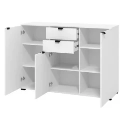 Cassettiera Bianco Nero 2 Cassetti Apertura Battente, Scorrevole 135x40x95h cm, Chiusura Battente, Scorrevole - Mainarda