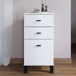 Cassettiera Bianco Nero 3 Cassetti con Piedini 39x35x78h cm, Apertura Scorrevole - Vilcab