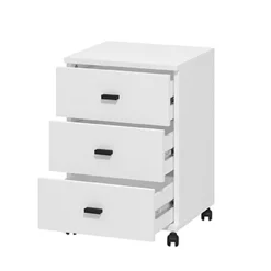 Cassettiera Bianco Opaco Nero 3 Cassetti con Ruote 39x35x56h cm, Apertura Scorrevole - Kaza