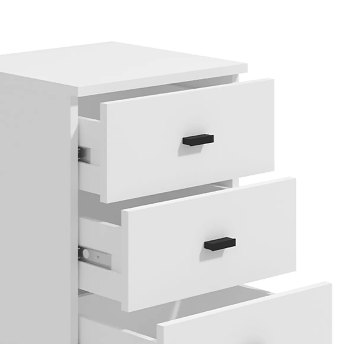 Cassettiera Bianco Opaco Nero 3 Cassetti con Ruote 39x35x56h cm, Apertura Scorrevole - Kaza