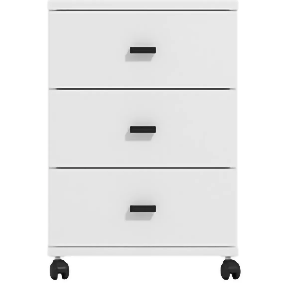Cassettiera Bianco Opaco Nero 3 Cassetti con Ruote 39x35x56h cm, Apertura Scorrevole - Kaza