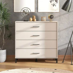 Cassettiere > Dmora Cassettiera Bianco Panna Nero 4 Cassetti Apertura Scorrevole 93x40x90h cm, Chiusura Scorrevole - Vidor Nero, Bianco Panna