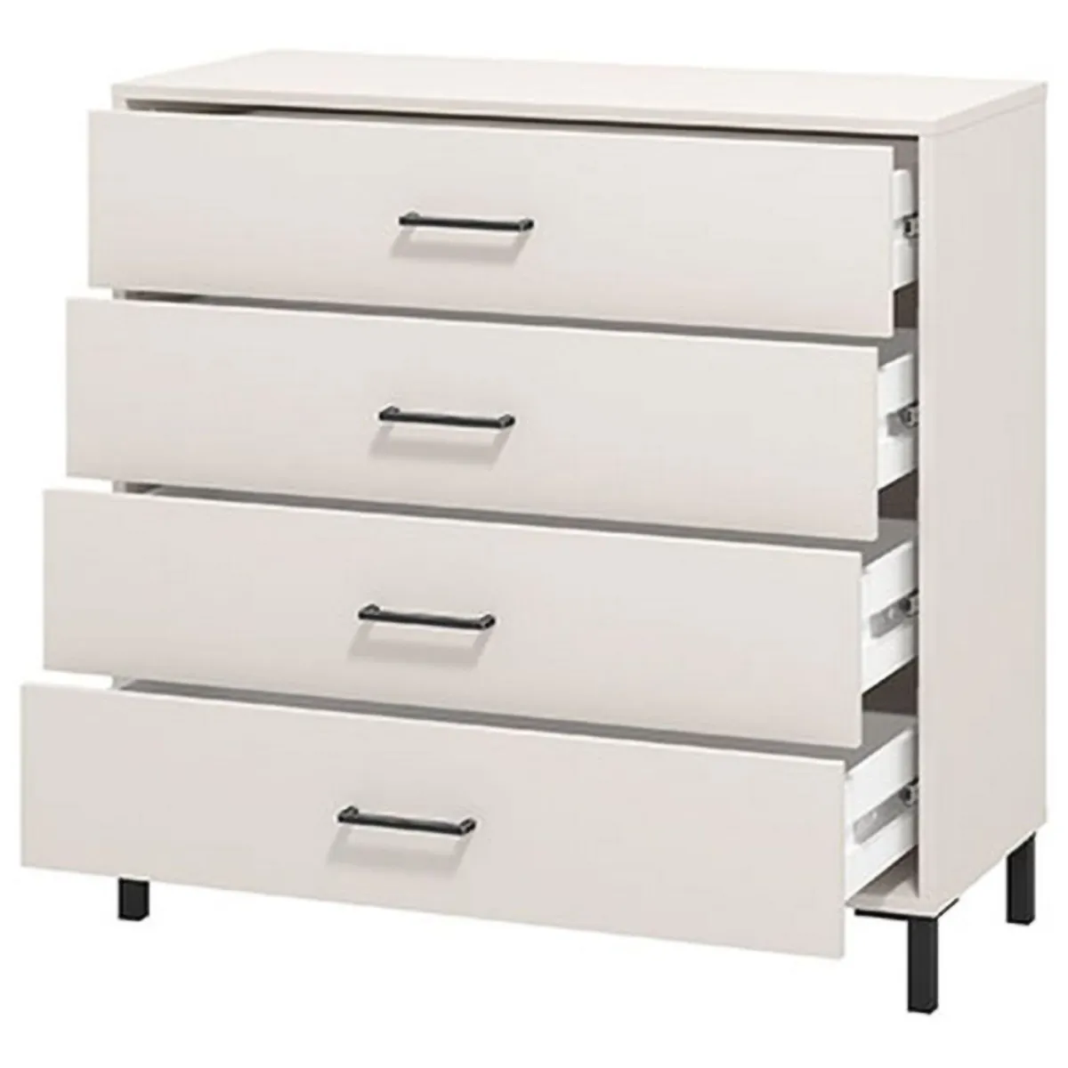 Cassettiere > Dmora Cassettiera Bianco Panna Nero 4 Cassetti Apertura Scorrevole 93x40x90h cm, Chiusura Scorrevole - Vidor Nero, Bianco Panna