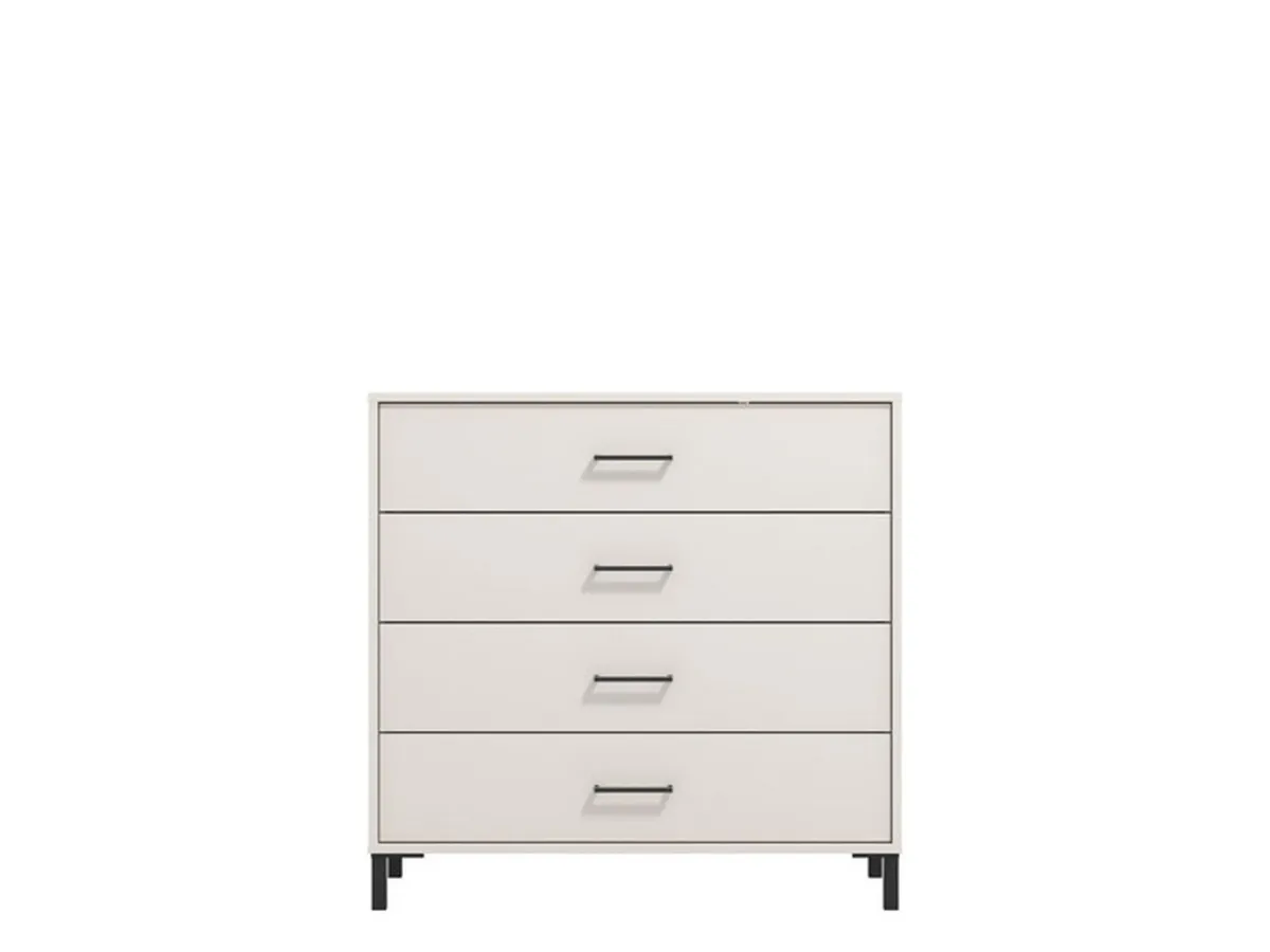 Cassettiere > Dmora Cassettiera Bianco Panna Nero 4 Cassetti Apertura Scorrevole 93x40x90h cm, Chiusura Scorrevole - Vidor Nero, Bianco Panna