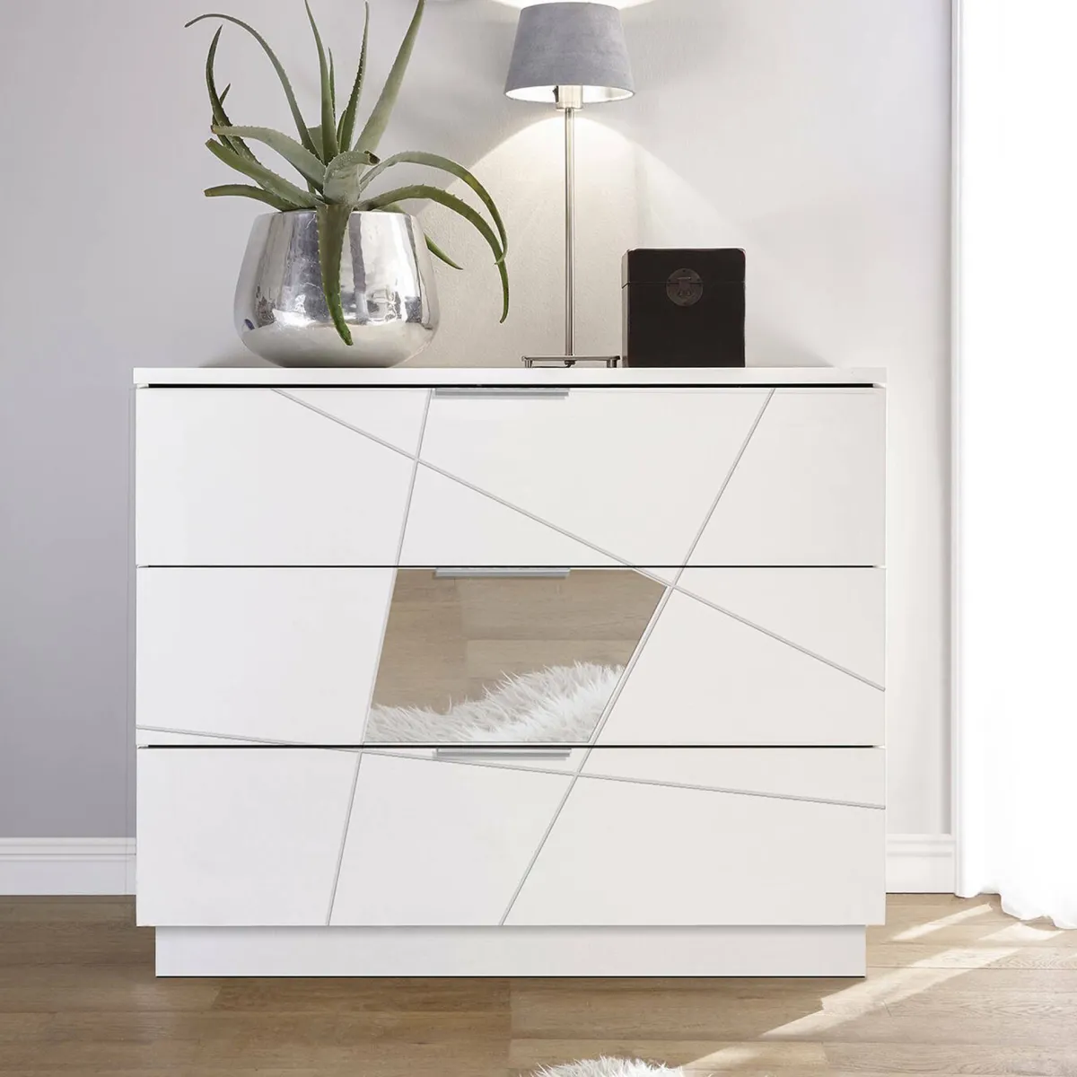 Cassettiere > Dmora Cassettiera 3 cassetti bianca 104x85h cm - Nilam Bianco